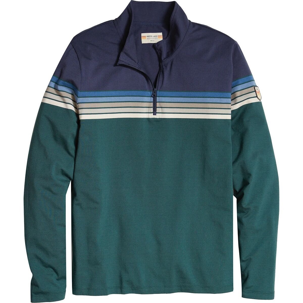 Marine Layer Archive Chest Stripe 1/4-Zip Jacket Pullover Sz Large Green & Blue
